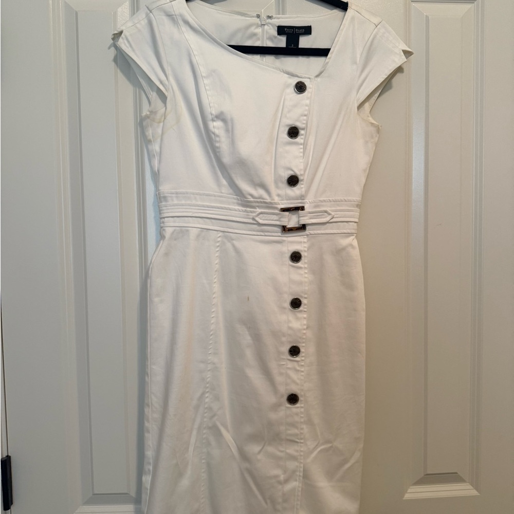 White House Black Market White Midi Dress with Button Detail